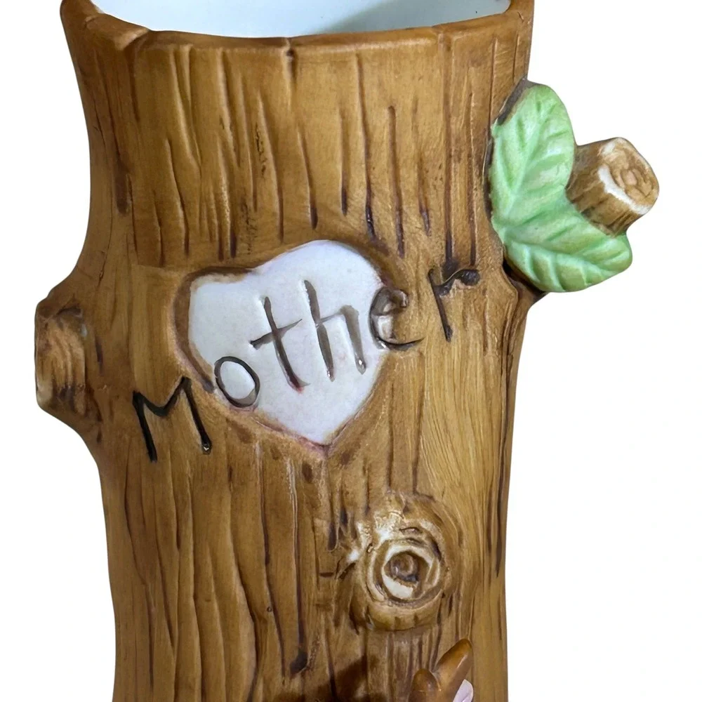 Vintage Enesco 1979 Adorable Ceramic‎ Tree Hug Mother Deer Fawn Bud Vase Taiwan